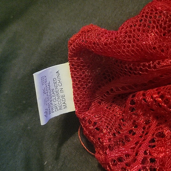 Lace-up Back Floral Lace Bardot Teddy Bodysuit One-Piece Red - Picture 6 of 8